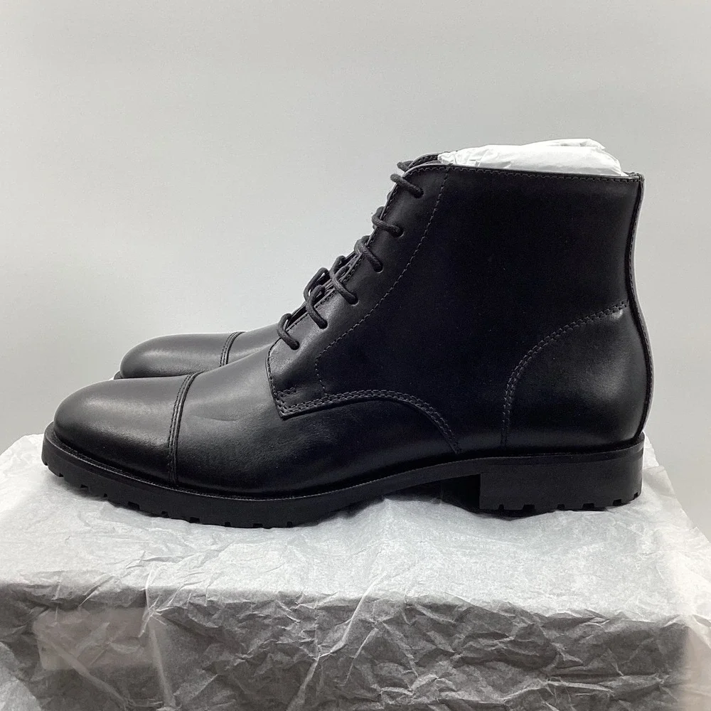The Men's Store Bloomingdale's Black Leather Cap Toe Combat Boots Mens 8.5